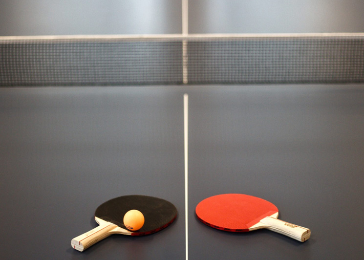 Ping-pong paddles on a table