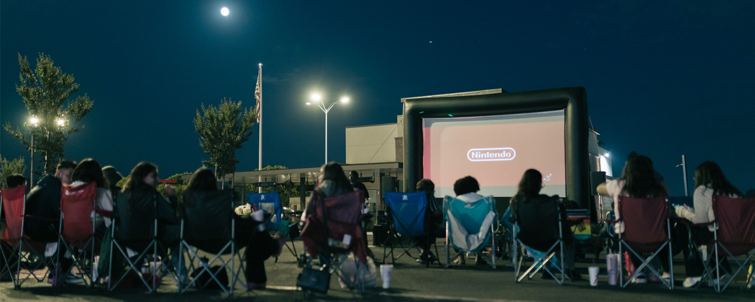 Video game party in front of Chick-fil-A