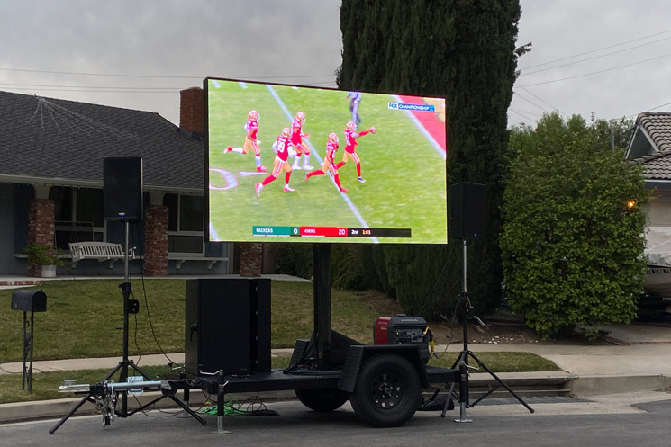 49ers playoff game on an LED screen