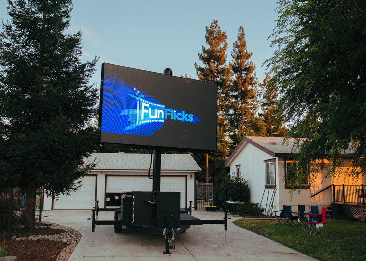 FunFlicks LED screen at a Christmas movie party