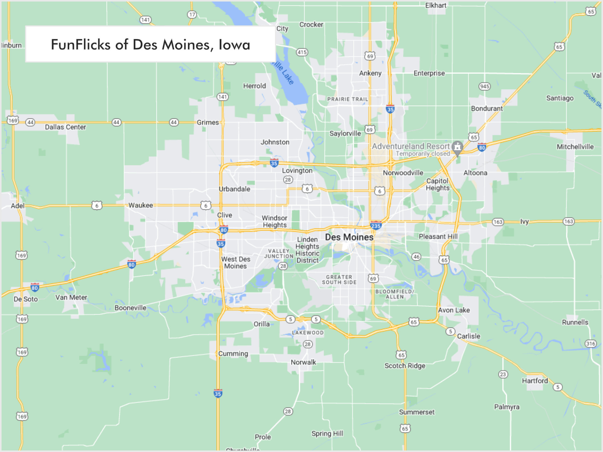 FunFlicks® Des Moines territory map