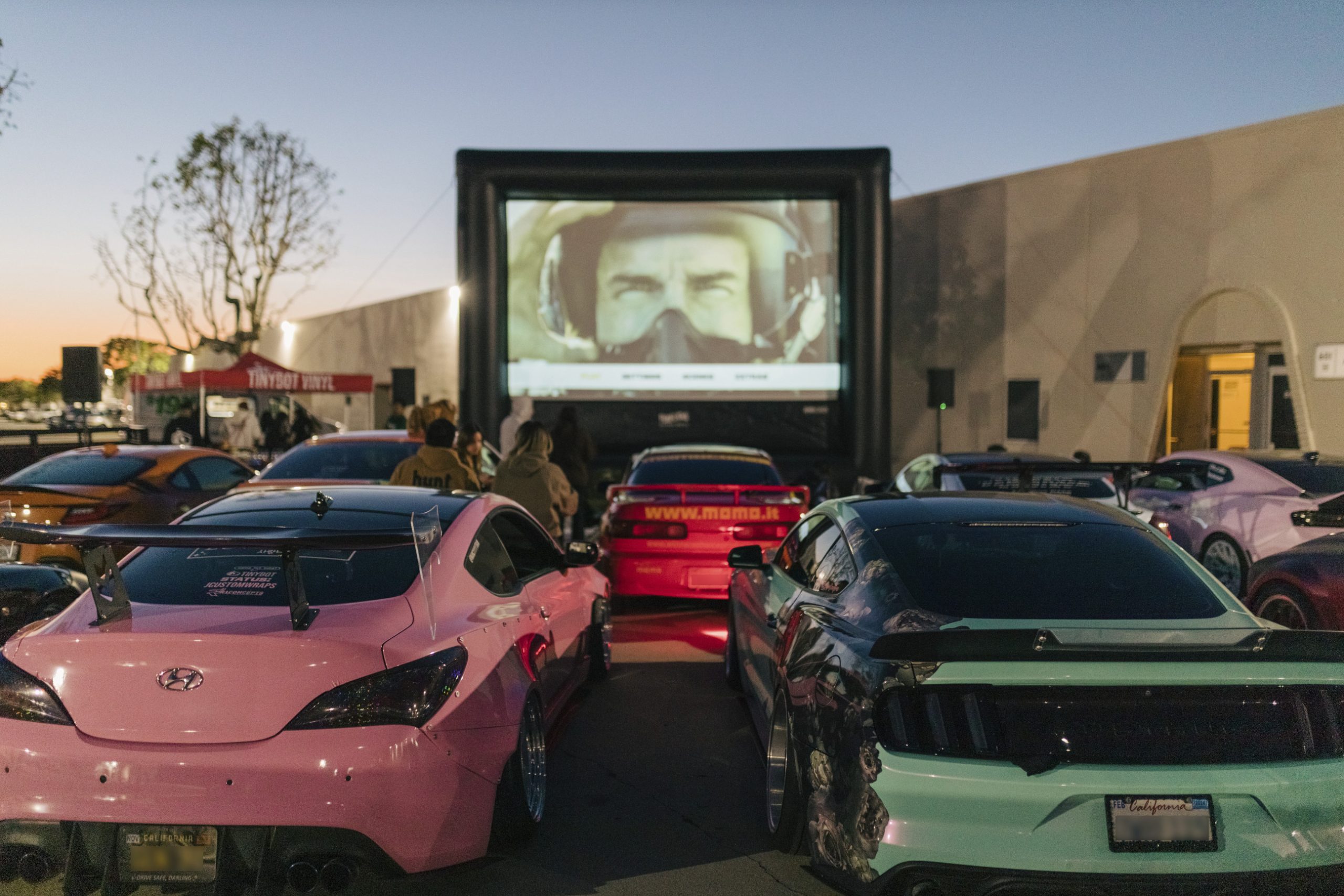 FunFlicks® outdoor movie screen rental drive in at a local car meet