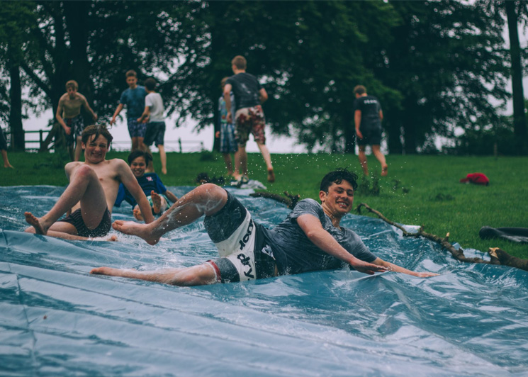Slip-n-slide at a back to school party