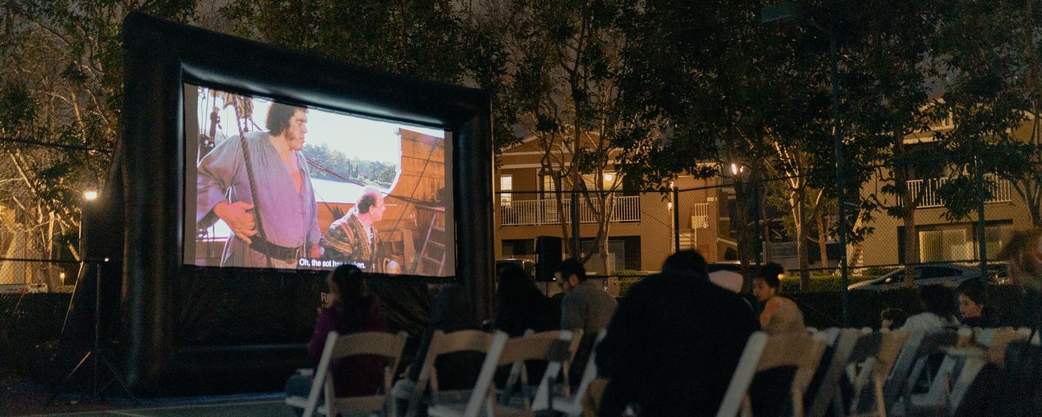 Corporate movie night on a tennis court
