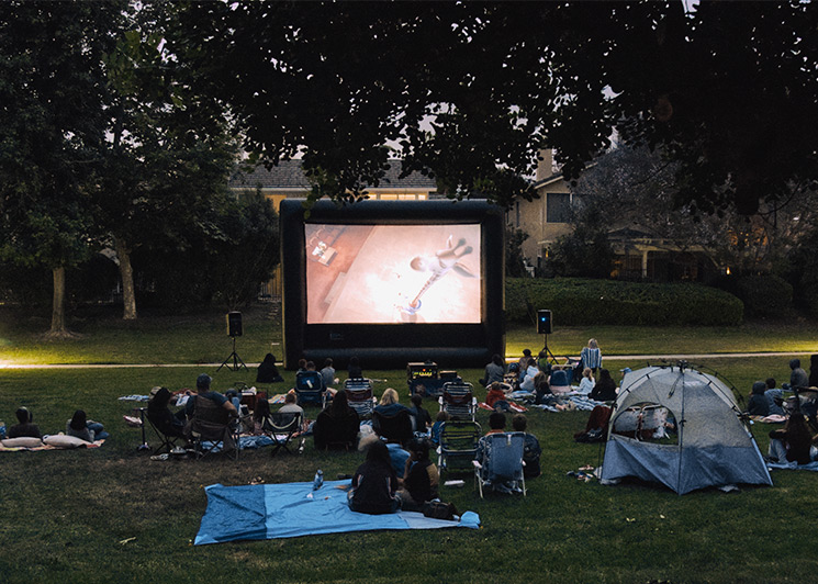 Neighborhood outdoor movie party