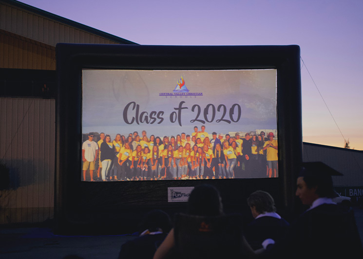 2020 graduation event with a FunFlicks inflatable display