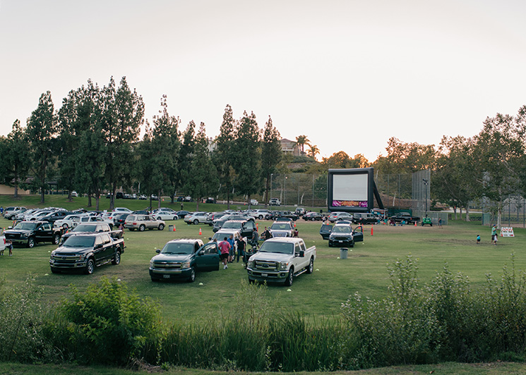 Baseball field drive-in with a FunFlicks inflatable screen