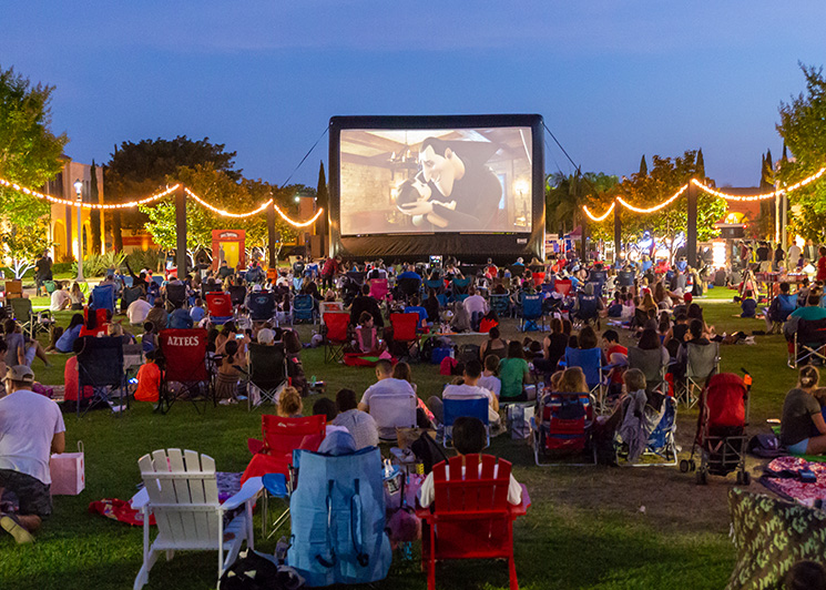 FunFlicks movie party in a shopping center's recreation space